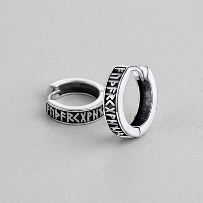Viking Runes Engraved Silver Huggie Hoop Earrings