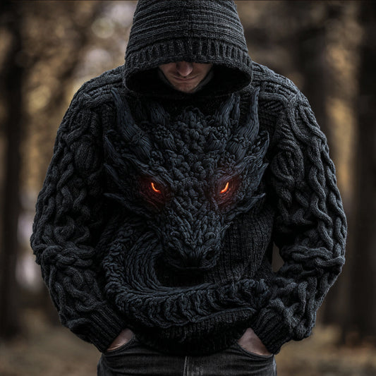 Men's Vintage Viking Dragon Style Celtic Thick Hooded Sweater artswardrobe