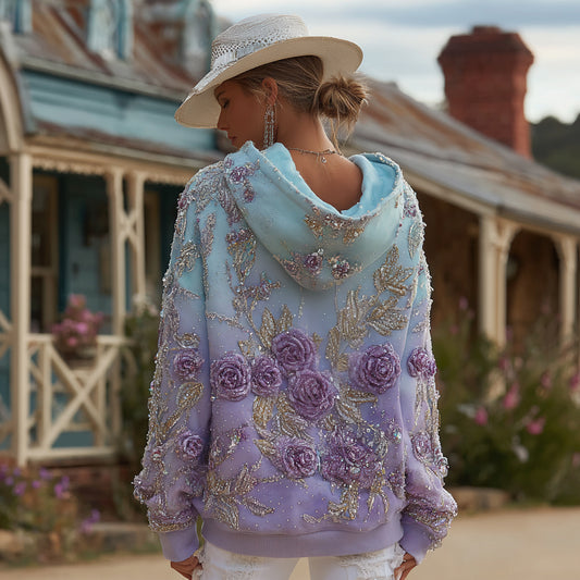 Comstylish Women's Retro Purple Rose Gradient Pattern Casual Comfort Hoodie