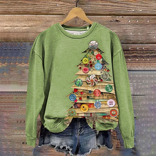 Comstylish Women's Christmas Tree Print Crew Neck Casual Sweatshirt