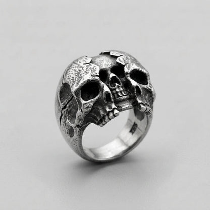 Cracked Skull Dome Ring — Gothic Sterling