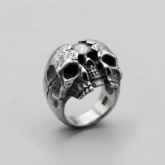 Cracked Skull Dome Ring — Gothic Sterling