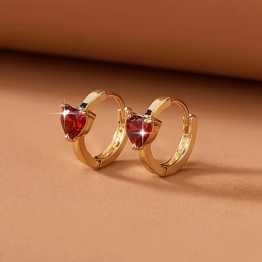 Ruby Heart Huggie Earrings