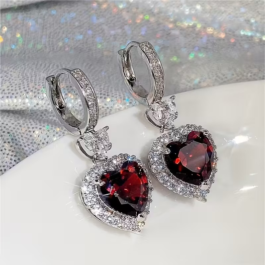 Ruby Heart Halo Earrings