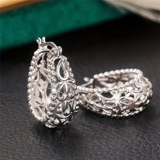 Vintage Bright Silver Basket Earrings