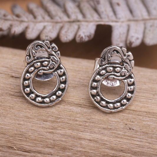 Vintage Hoop Silver Beads Earrings
