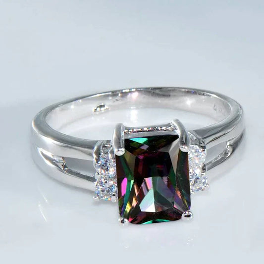 Vintage Colorful Dark Glass Silver Ring
