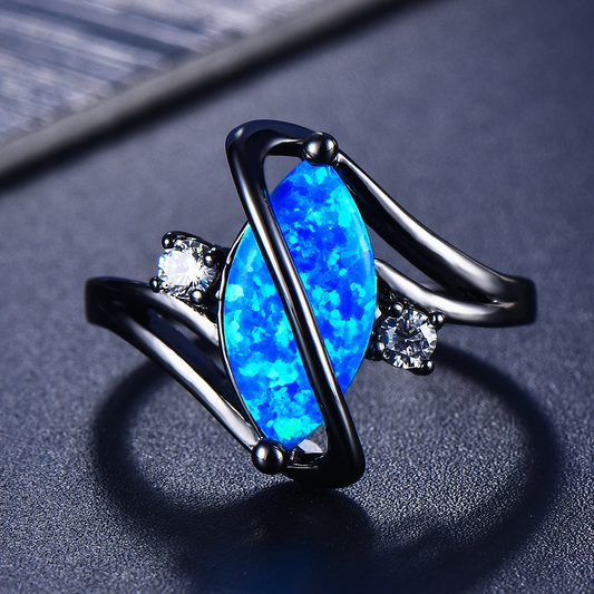 Blue Opal Dark Silver Ring