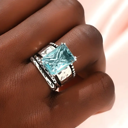 Ocean Glass Silvered Ring