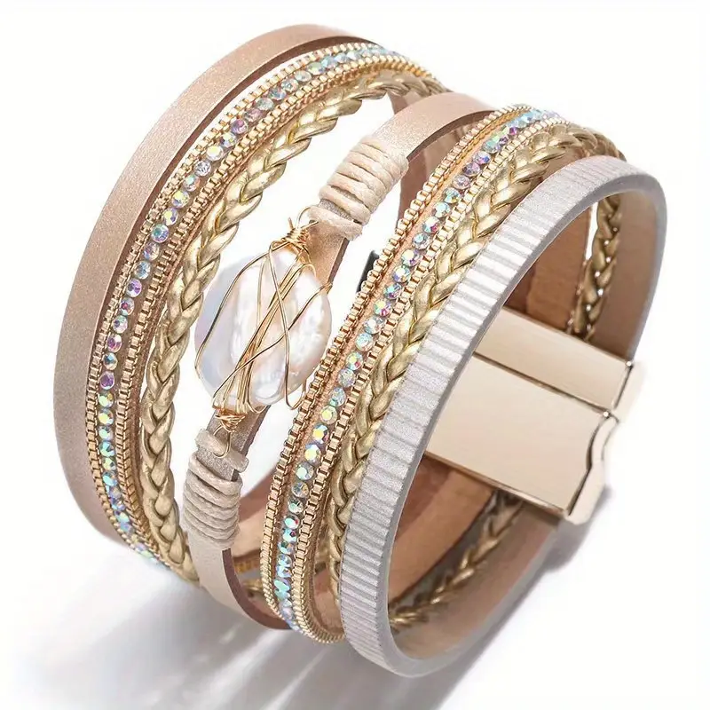 Golden Threads Leather Bracelet