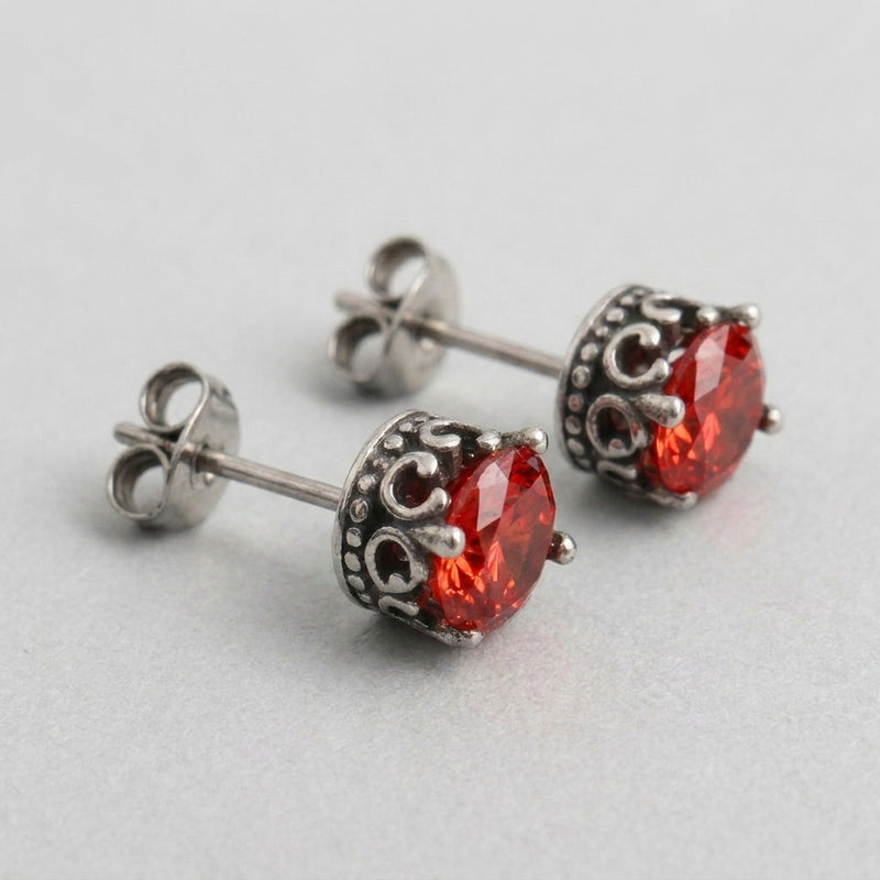 Gothic Red Crystal Round Stud Earrings