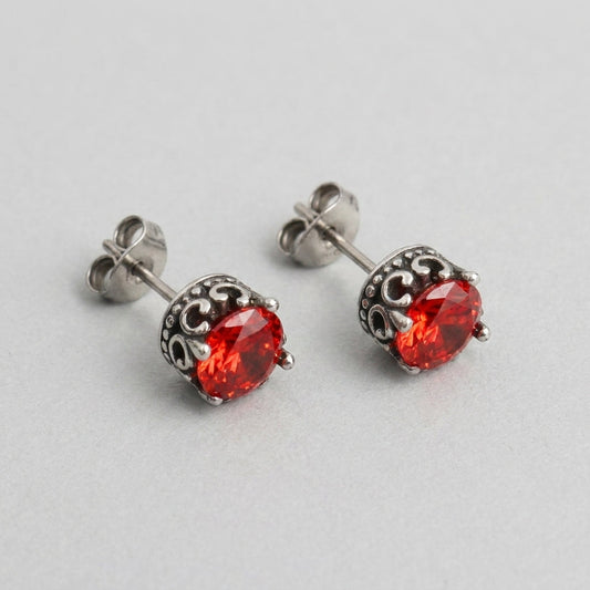 Gothic Red Crystal Round Stud Earrings