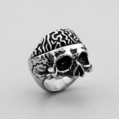 Twisted Flame Skull Signet Ring