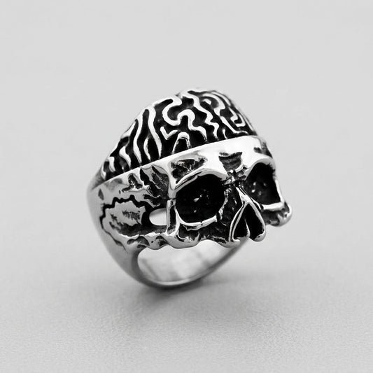 Twisted Flame Skull Signet Ring